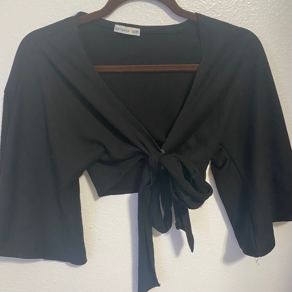 Black crop wrap blouse
